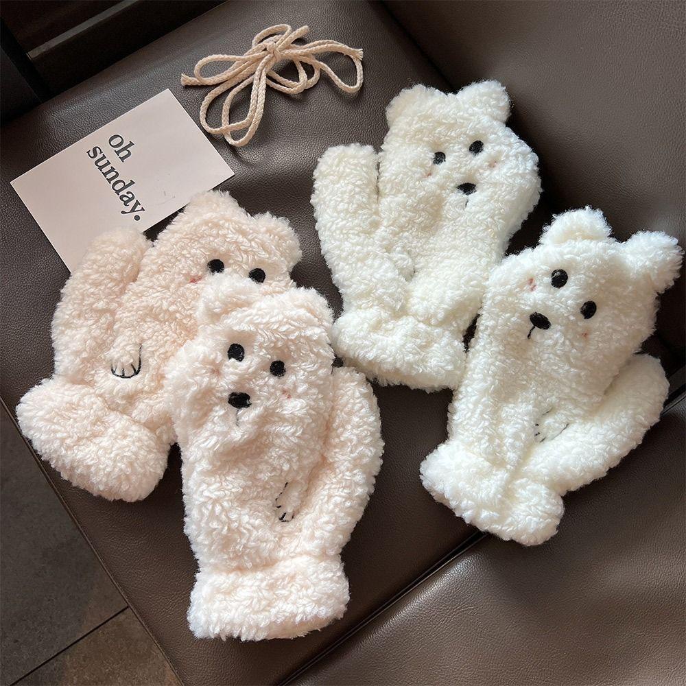 Đôi Găng Tay Lông Nhung Mềm Mại Hình Chú Gấu Dễ Thương