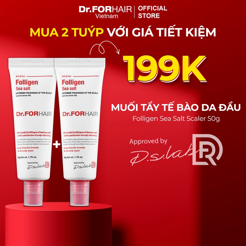Muối tẩy tế bào chết da đầu, giúp giảm gàu, giảm rụng và hỗ trợ mọc tóc Dr.FORHAIR Sea Salt Scaler 50g