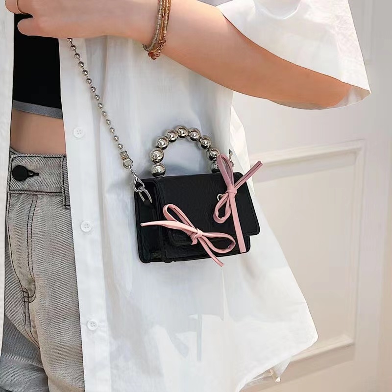Túi đeo chéo mini túi nơ dây xích tay cầm ngọc trai túi hộp vuông cô gái ngọt ngào dễ thương