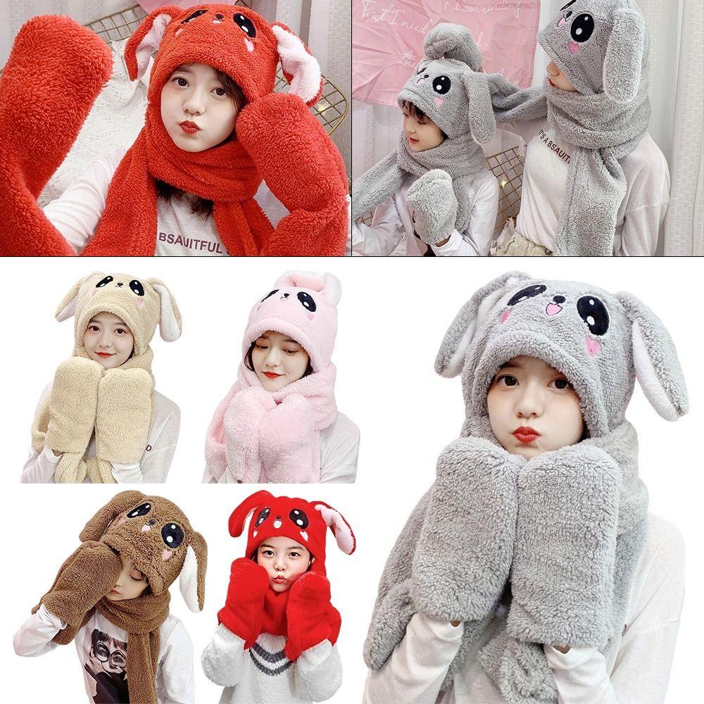 Set Mũ Len Tai Thỏ Kèm Găng Tay Thời Trang Thu Đông Cho Nữ