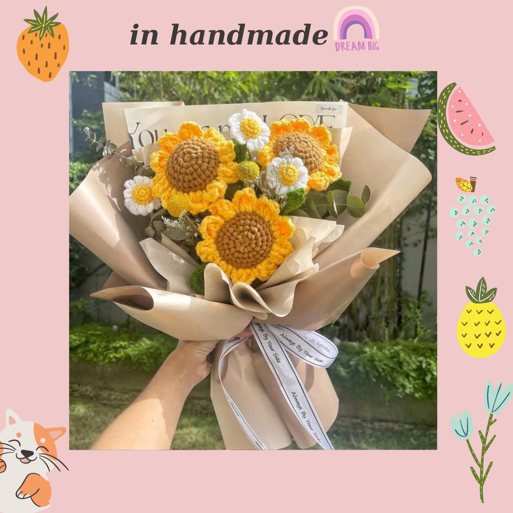Bó hoa hướng dương bằng len handmade làm quà tặng/trang trí