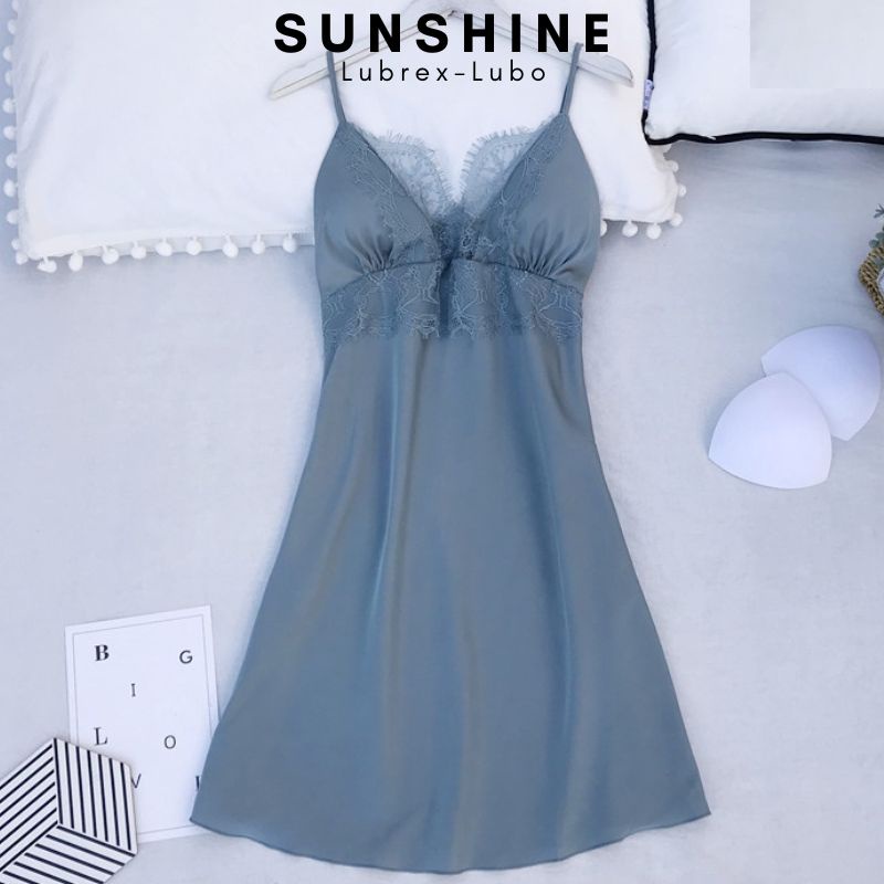 Váy ngủ hai dây lụa satin sexy cao cấp kèm mút ngực SUNSHINE LUBREXLUBO-MNT130