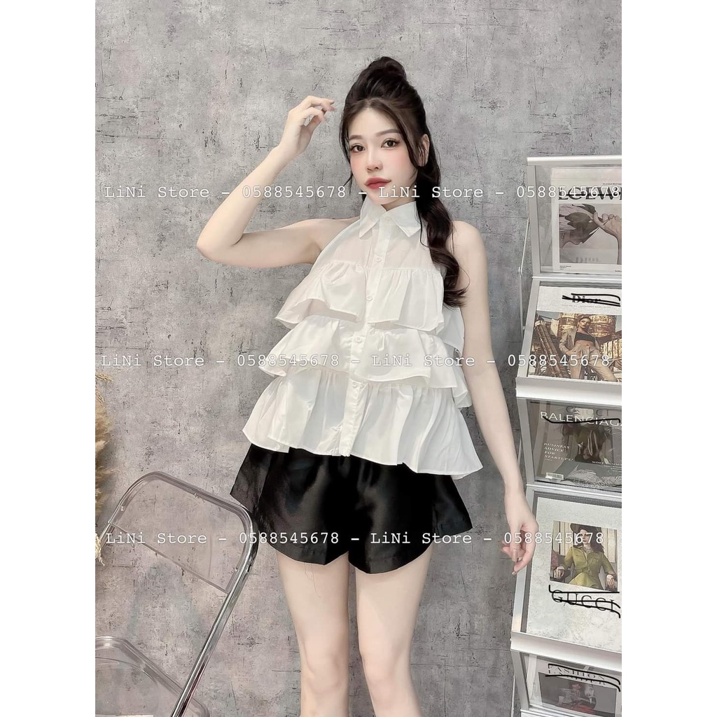 [10.10 Sales Freeship] Set bộ tiểu thư nữ, set áo sơ mi bèo tầng sát nách mix quần short đùi đi chơi xinh xắn mtb