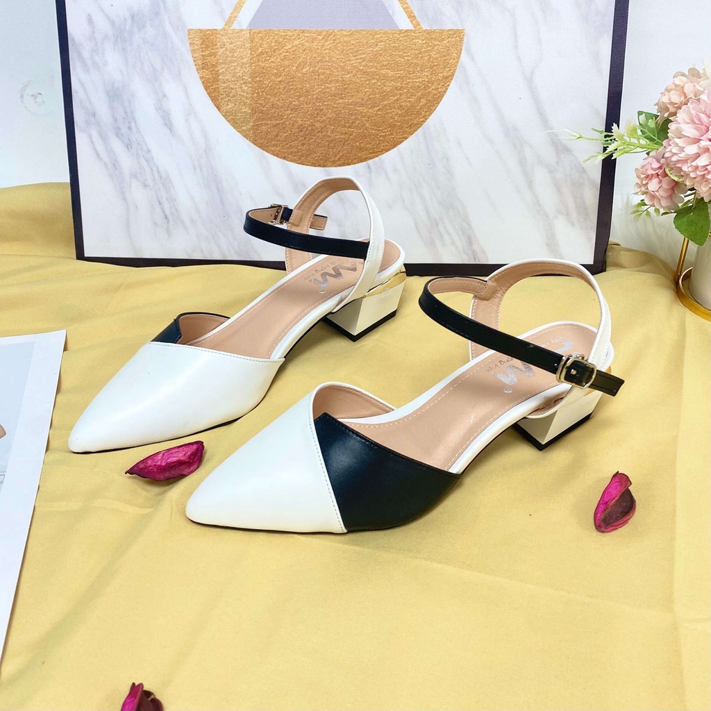 Giày Sandal Cao Gót Bít Mũi PAM Giày Việt - Chất Lượng Việt Gót Vuông Phối Viền Sang Chảnh 5cm - SDCGT902 - Size 35-39