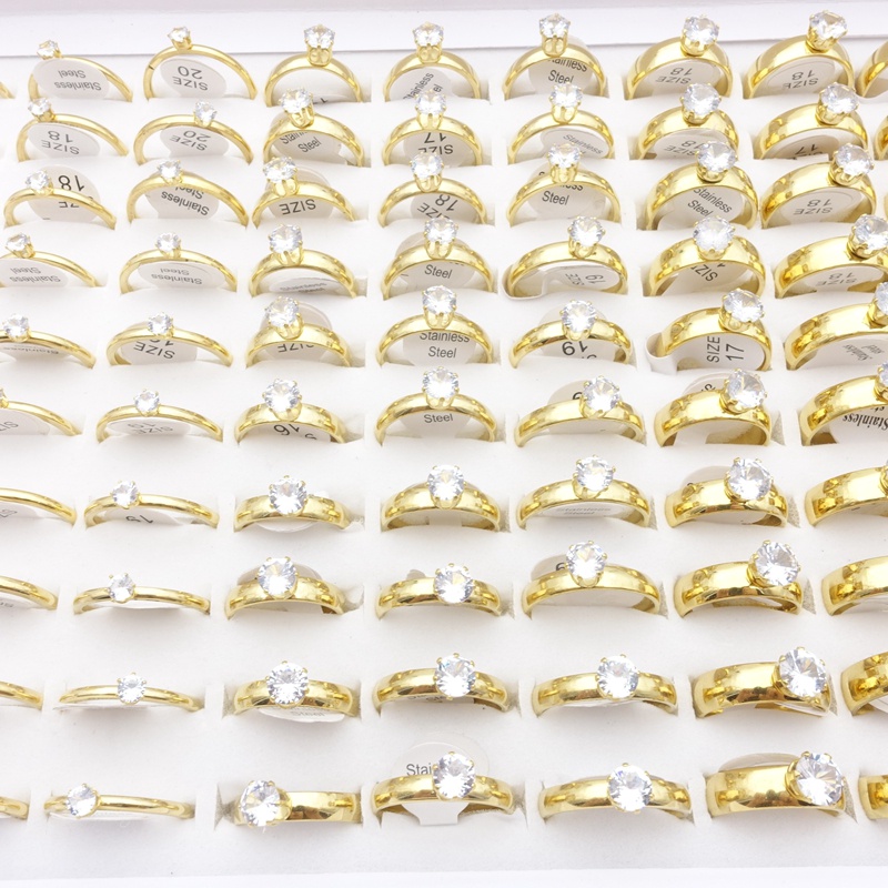 Bộ 20 Nhẫn Thép Không Gỉ Đính Đá Zircon 6 Móng Thời Trang
