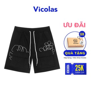 Quần short nam vải khaki thoải mái thêu họa tiết- vicolas embroidered short