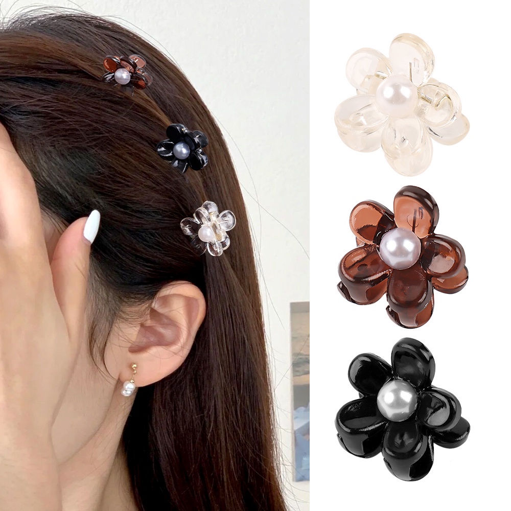 Kẹp Tóc Mái Bên Đính Đá Ngọc Trai / Hoa Nhựa Dễ Thương / Kẹp Tóc Mini Phiên Bản Hàn Quốc Mới