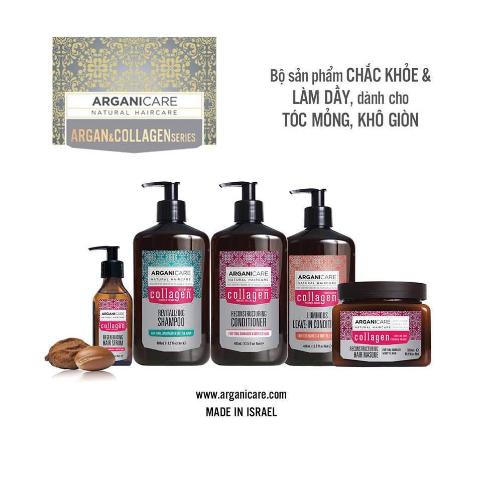 Cặp dầu gội và dầu xả Argani care collagen hữu cơ Pháp 400ml/750ml