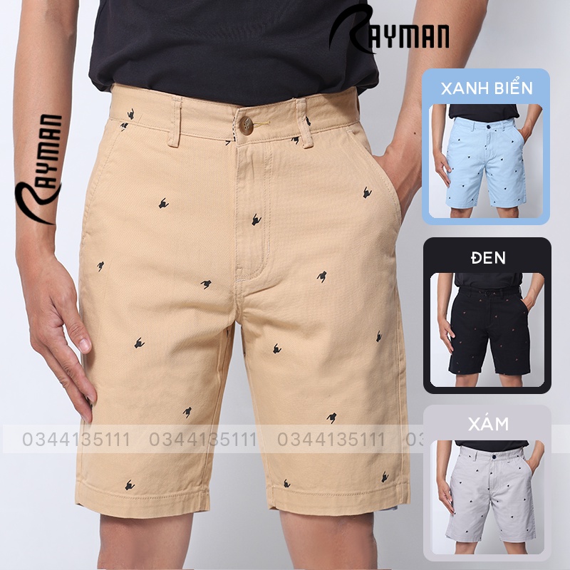 Quần Short Kaki Nam Họa Tiết RAYMAN Quần Sọt Ngắn Màu Đen, Xám, Xanh Rêu