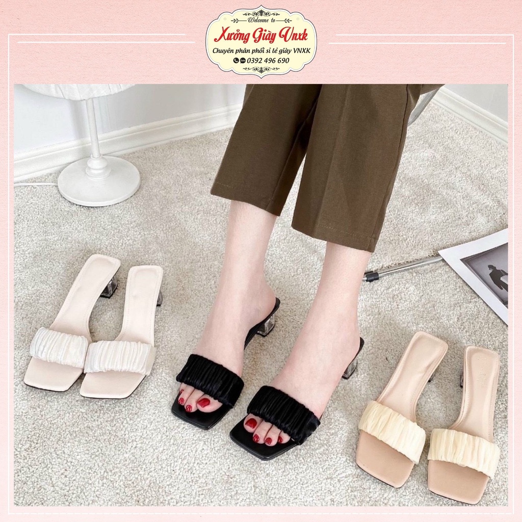 dép cao gót 5 phân cao gót đế vuông quai lụa Thiên Hương VNXK BP39E57 guốc nữ sandal 3p 5p 2 3 4 phân