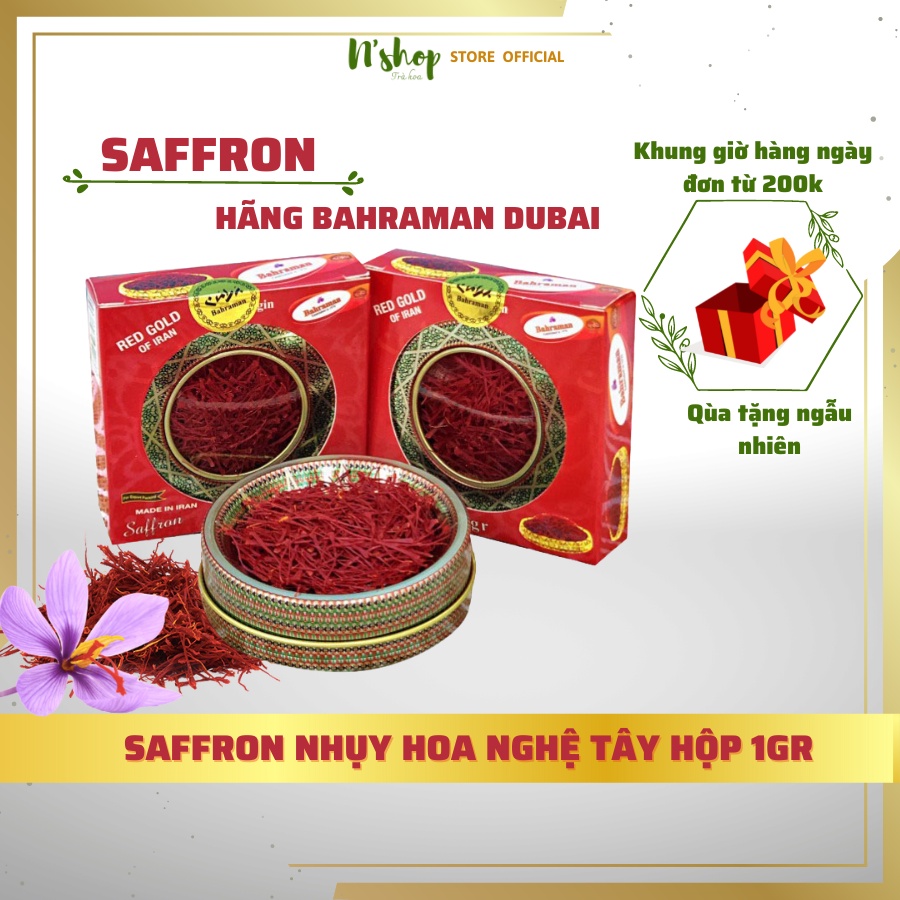 Nhị hoa nghệ tây Saffron chính hãng Bahraman Dubai mẫu hộp tròn giúp an