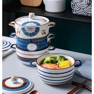 Thố sứ có nắp xanh trắng
