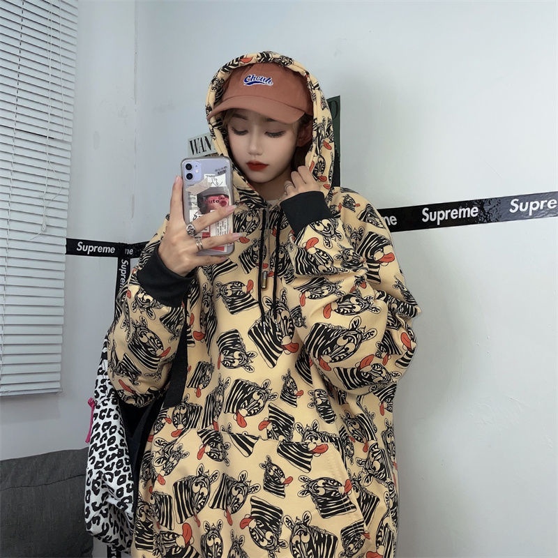 ZHELIHANGFEI Áo Hoodie Dài Tay In Họa Tiết Ngựa Vằn Thời Trang Cá Tính