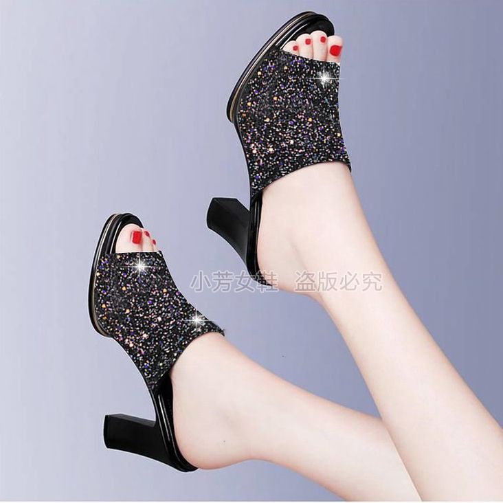 Dép Cao Gót 5CM / 8CM Đế Xuồng Dày Dặn Đính Đá Chống Thấm Nước Thời Trang Mùa Hè Cho Nữ