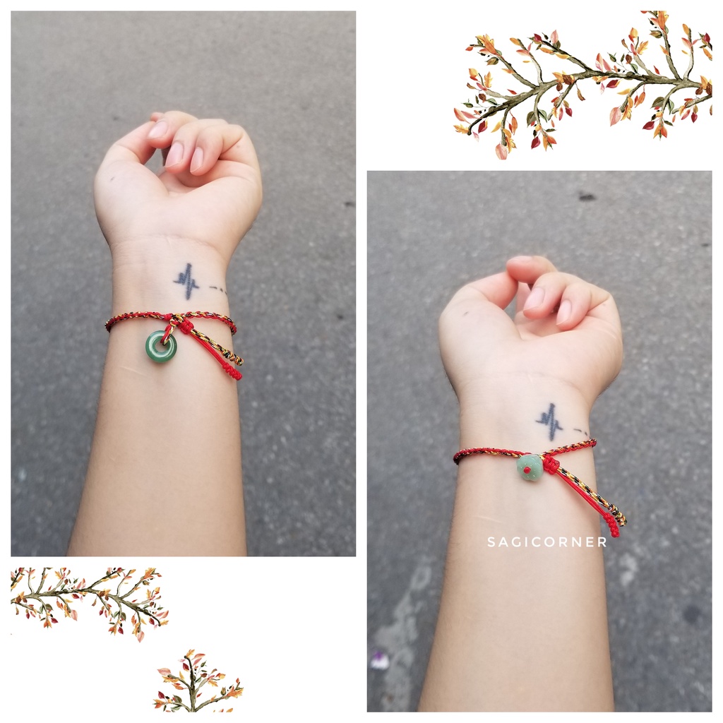 Vòng tay chỉ đỏ tết chỉ ngũ sắc kết đồng điếu, đài sen