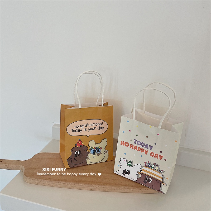 Túi Giấy Kraft Mini In Hình Hoạt Hình Dễ Thương Đựng Quà Sinh Nhật