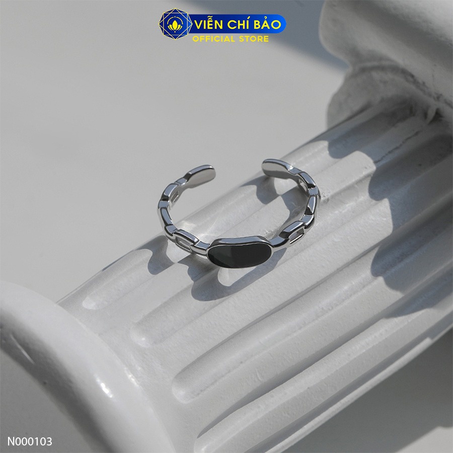 Nhẫn bạc nữ đá đen chữ nhật nhỏ chất liệu bạc 925 thời trang phụ kiện trang sức Viễn Chí Bảo N000103