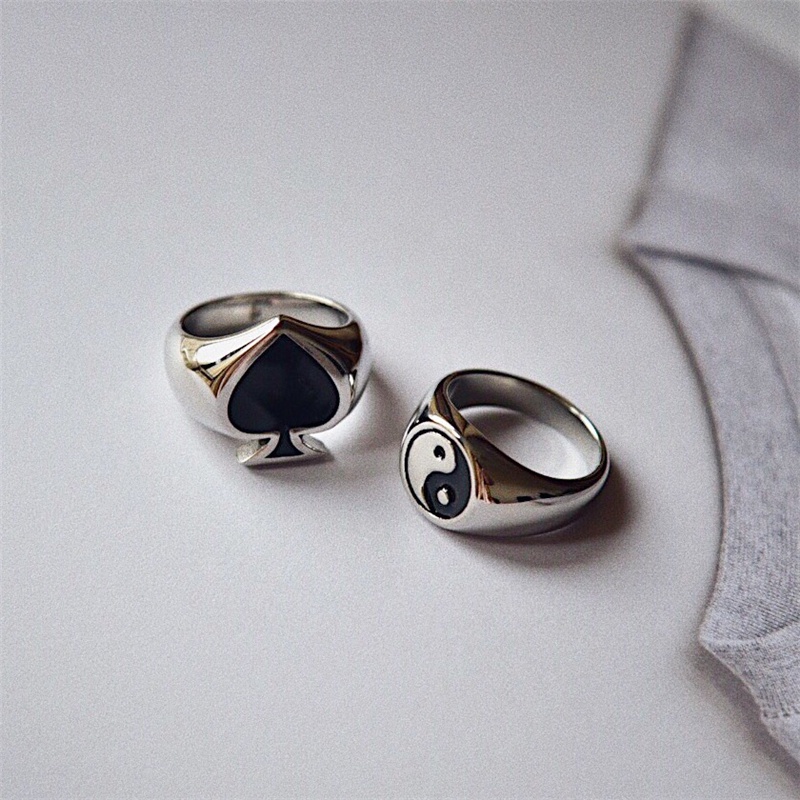 Nhẫn Màu Đen Thiết Kế Đơn Giản Phong Cách Hip hop Hàn Quốc Thời Trang Cho Nam Và Nữ