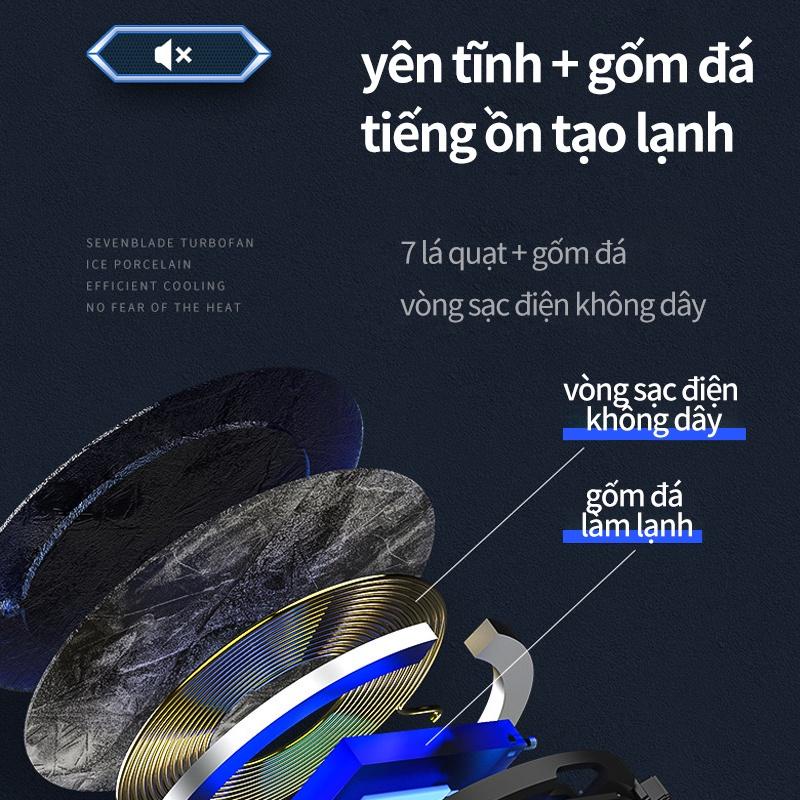 Quạt Tản Nhiệt sò lạnh, Sò Lạnh X13 Tản Nhiệt điện thoại Hút Nam Châm Tích Hợp Sạc Không Dây 15W, Mặt Silicon Chống Xước