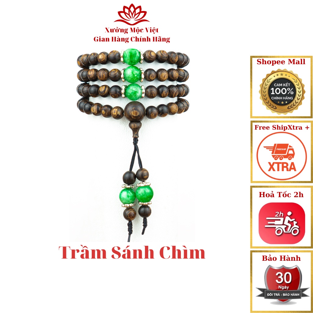 Vòng Tay Trầm Hương Sánh Chìm Chuỗi Tràng 108 Hạt Mix Đá Tự Nhiên Xưởng Mộc Việt Size 6mm