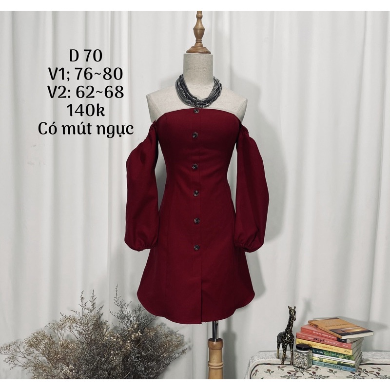 váy đầm đỏ đô cúp ngực trễ vai đáng yêu