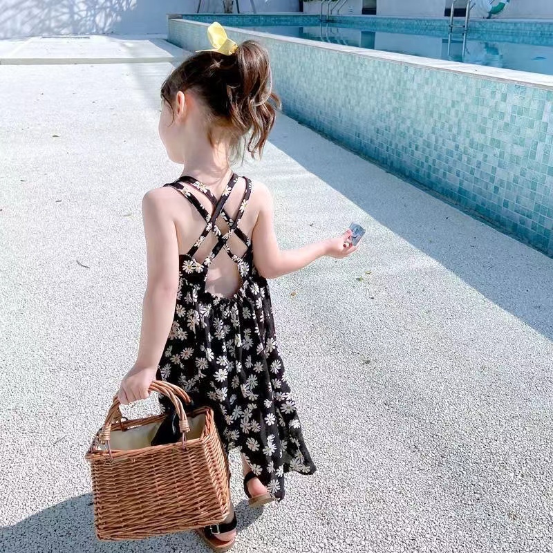 Đầm Hoa Hai Dây Thời Trang Mùa Hè Hàn Quốc Đáng Yêu Dành Cho Bé Gái 0-7 Tuổi