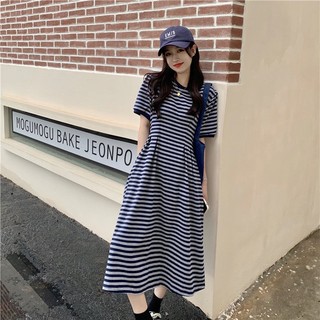 Đầm thun nữ kẻ sọc basic form rộng thời trang