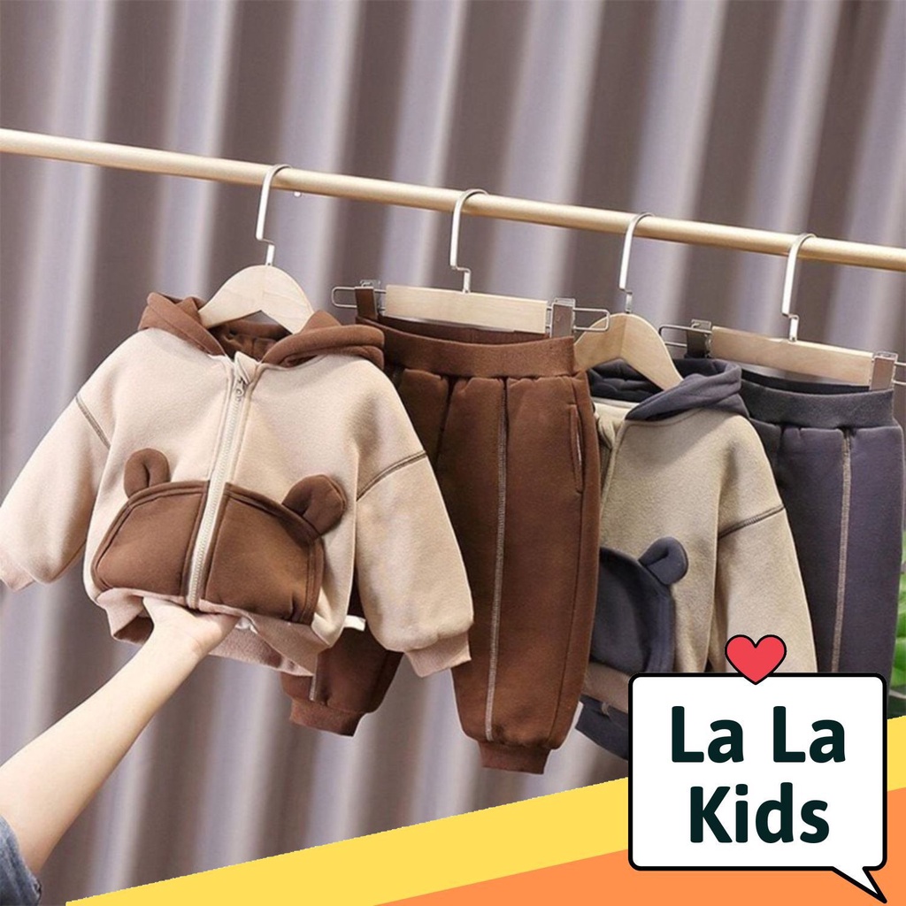 Bộ Áo Khoác Quần Nỉ Thu Đông Cho Bé , Bộ Nỉ Bông Tai Gấu Cao Cấp Cho Bé Trai Bé Gái Từ 6-28kg