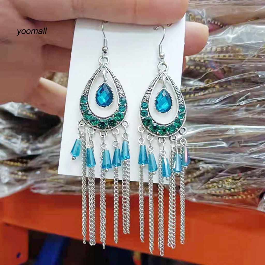 1 Đôi Bông Tai Dáng Dài Đính Đá Lấp Lánh Thời Trang