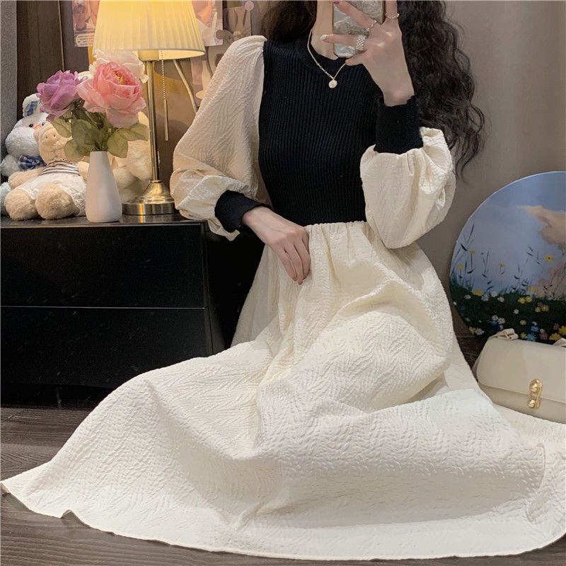 Váy babydoll váy dài đầm babydoll váy dài tay thu đông Đầm Dáng Chữ váy mùa đông váy thu đông A Dáng Rộng Phong Cách Ngọt Ngào Thời Trang Thu Đông Mới Cho Nữ