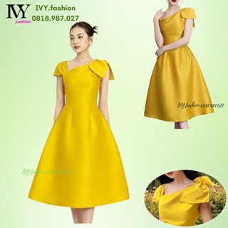 Đầm váy xòe dài 🔥tafta🔥 đính nơ vai lệch vai vàng midi tay con ivy.fashion đi biển dự tiệc dạo phố bigsize gợi cảm sexy