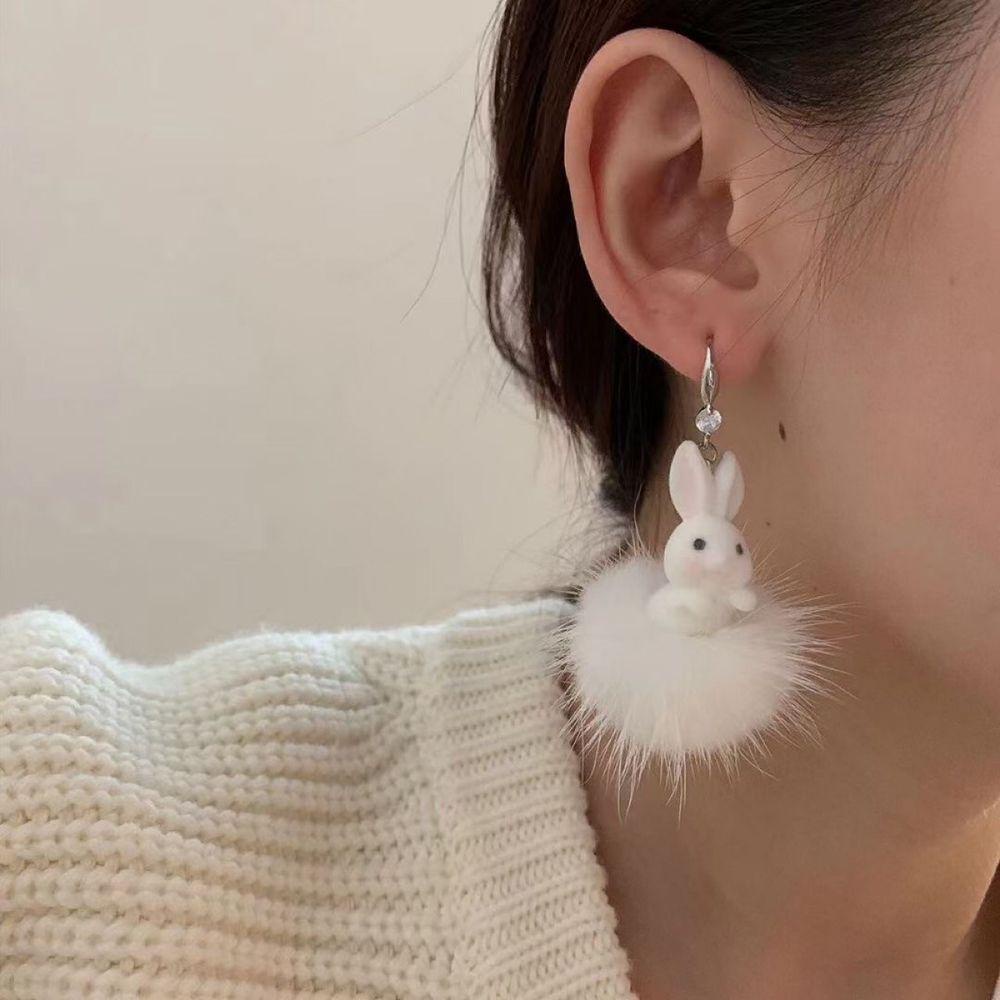 Khuyên Tai Dáng Dài Đính Bóng Lông Phong Cách Vintage Ngọt Ngào Cho Nữ