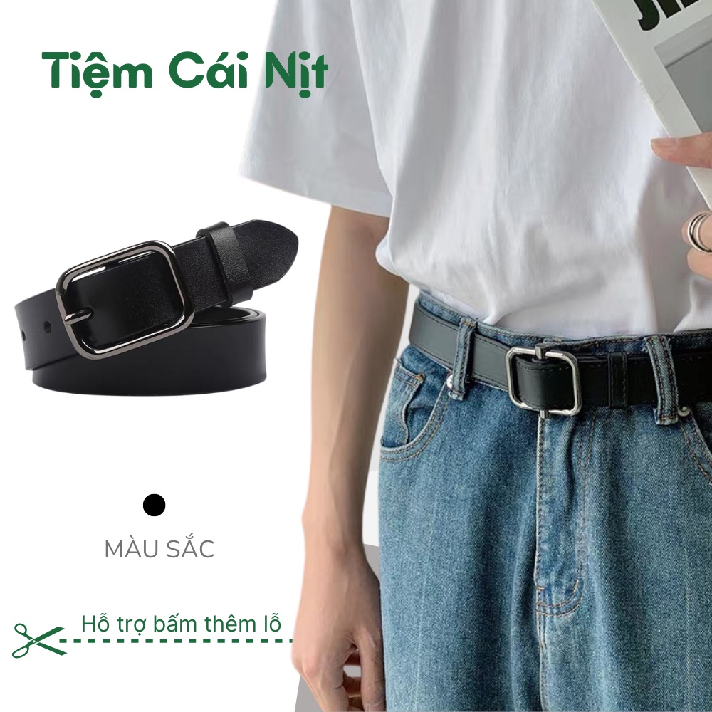 Thắt lưng nam mặt vuông đen học sinh hàn quốc da đẹp TLN013-Dây lưng nịt unisex nam bản nhỏ đi làm h