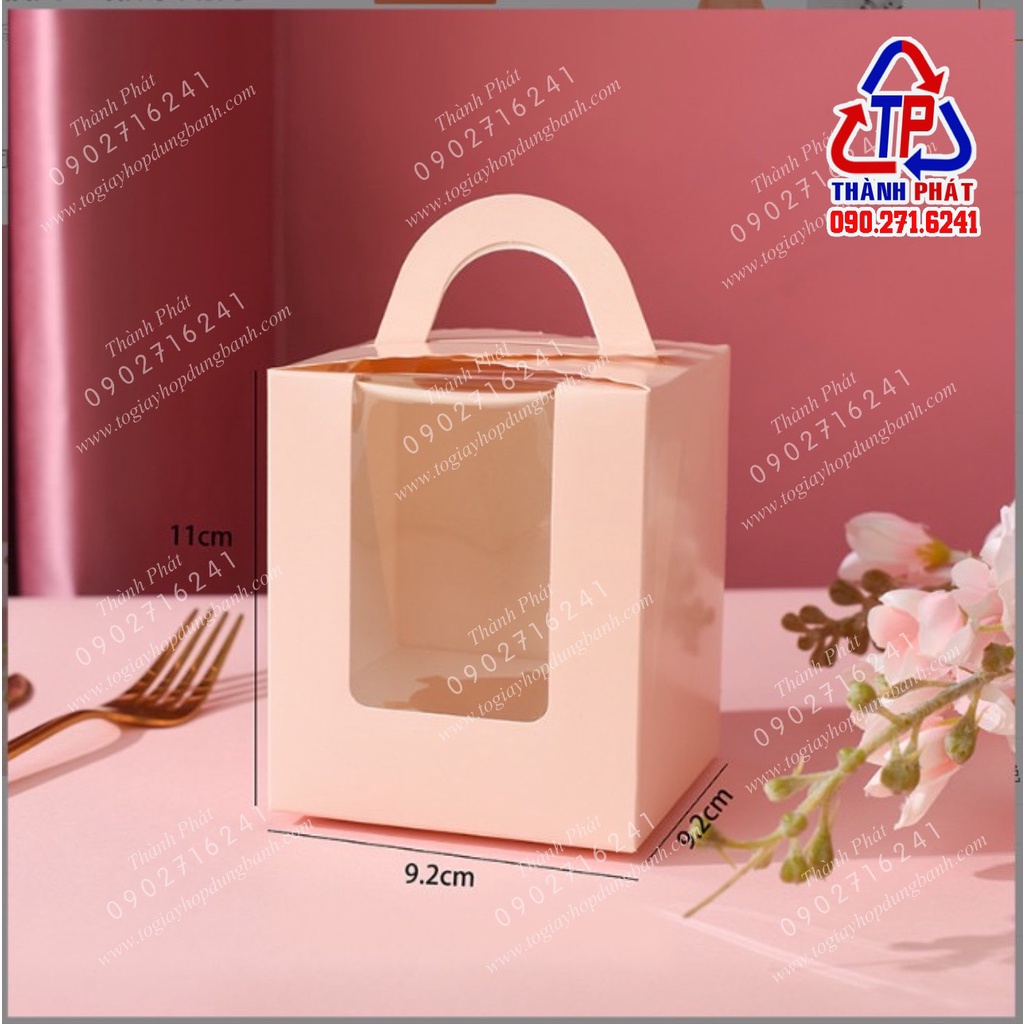 50 Hộp giấy quai xách đựng 1 bánh gato mini, cupcake, tiramisu làm quà tặng tiệc cưới, quà tặng 8/3 - mẫu ngẫu nhiên