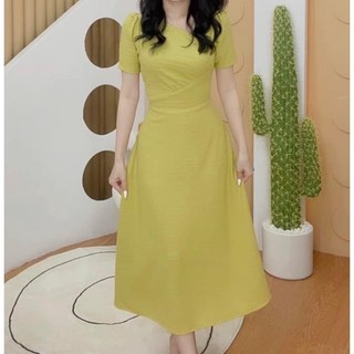 Đầm body xanh cổ xéo