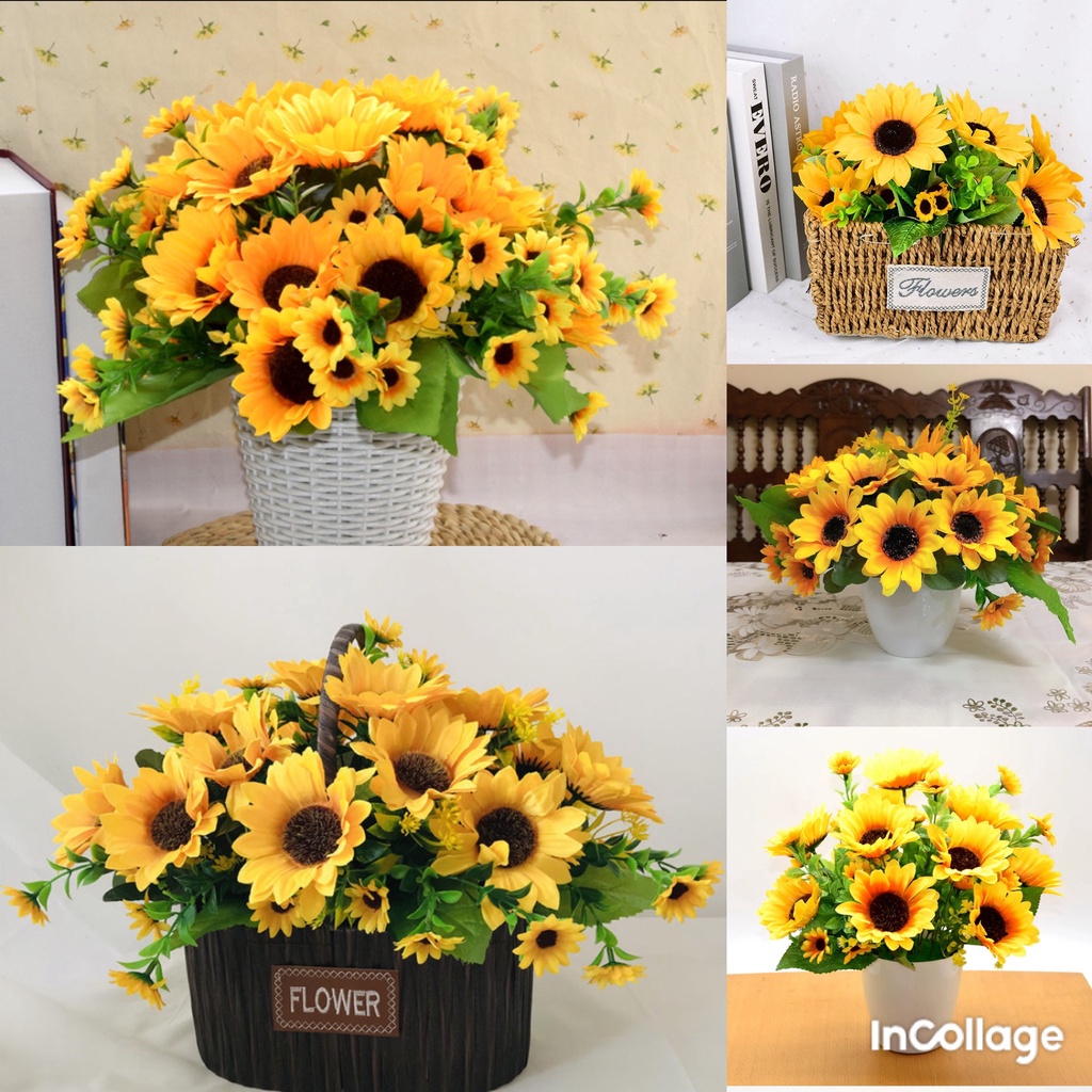 Cành hoa hướng dương giả cắm bình trang trí,decor chụp ảnh siêu đẹp(giá bán 1 cành không kèm bình)