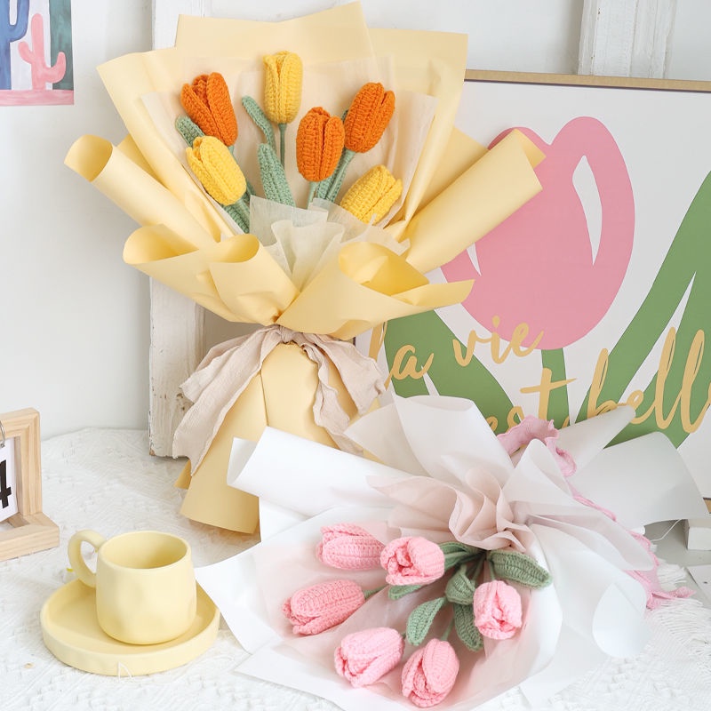 Bộ Dụng Cụ Đan Len Cotton Sữa 4 Tầng Hình Hoa Tulip Thủ Công Sáng Tạo