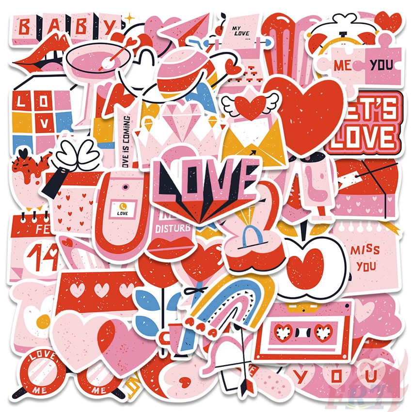 Bộ 100 Cái ❉ Sticker Dán Trang Trí Màu Hồng Xinh Xắn Đáng Yêu ❉ Sticker Dán Tường Chống Thấm Nước Họa Tiết Doodle Hợp Thời Trang