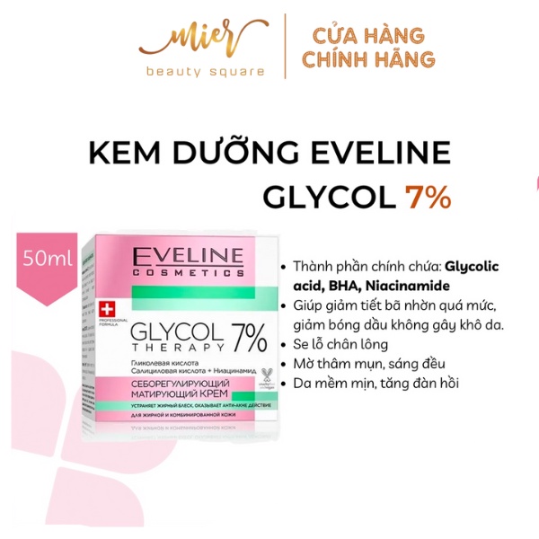 Kem Dưỡng Eveline Glycol Therapy 5% Anti Wrinkle Correcting Cream 50ml Trẻ Hoá Phục Hồi Da Với 5% Glycolic Acid