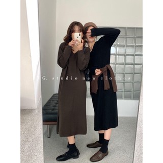 Váy len suông cổ tim basic hàng QC đẹp