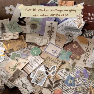 Sticker vintage và giấy nền retro  set 15 tờ trang trí điện thoại sổ tay thẻ làm đồ DIY bullet journal...HD124-K61