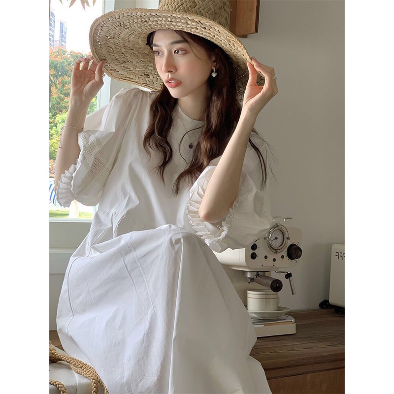 Váy babydoll dáng dài tay phồng kiểu Pháp ngọt ngào