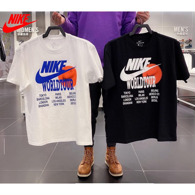 Áo Thun NIKE 100% Cotton Cổ Tròn Ngắn Tay Dáng Rộng Thêu Ba Móc Thời Trang Unisex DA0990