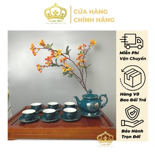 Bộ ấm chén uống trà bát tràng cao cấp, bộ ấm trà gốm sứ - phú hoàng điểu