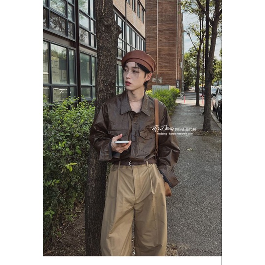 Áo Khoác SơMi Da Nhăn Phong Cách Vintage MrDong