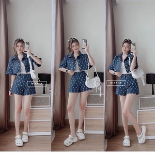 Set áo sơ mi ctoptop kèm quần ngắn