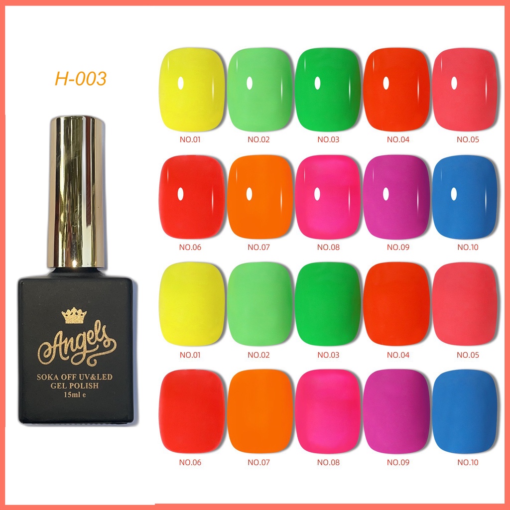 Angels Sơn móng tay chuỗi màu neon huynh quang, Angels UV gel Polish H3