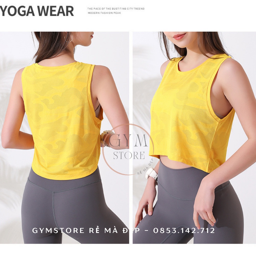 Áo thun croptop thể thao ba lỗ cổ tròn hoạ tiết rằn ri độc đáo, áo sát nách tập gym yoga GYMSTORE 078