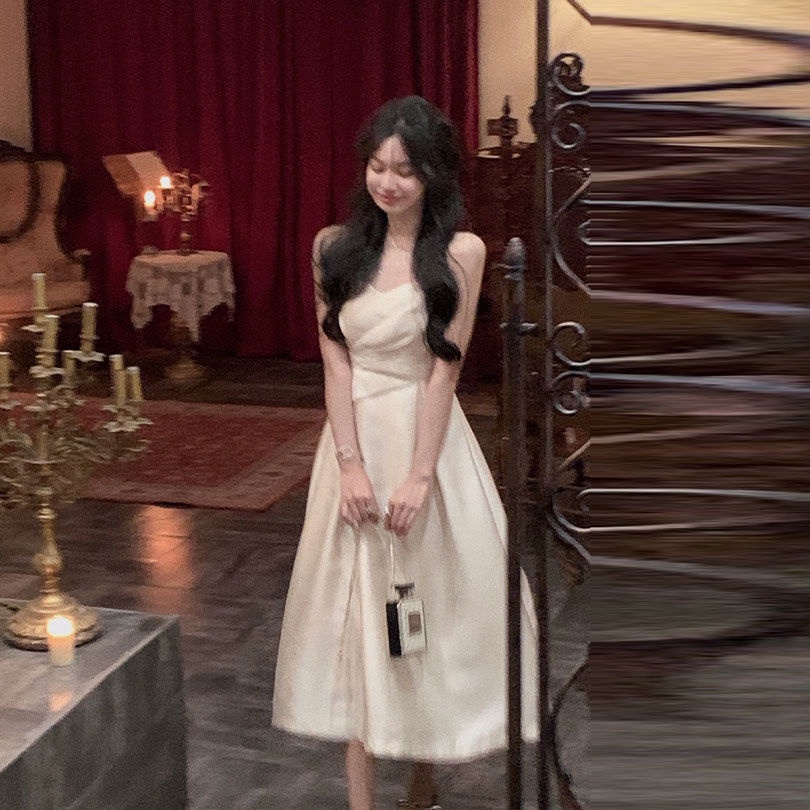 Đầm Hai Dây Dáng Dài Chiết Eo Thời Trang Mùa Hè Pháp Thanh Lịch Cho Nữ