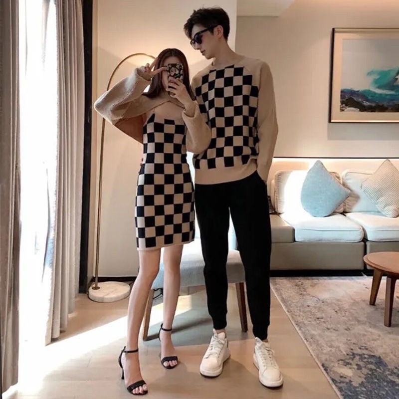 Set đồ đôi caro hàng thu đông.